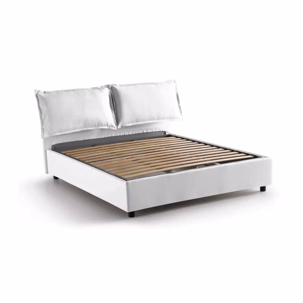 Letto matrimoniale contenitore Askari Talamo Italia con rivestimento in tessuto bianco, adatto per materasso 140x190 cm – 2