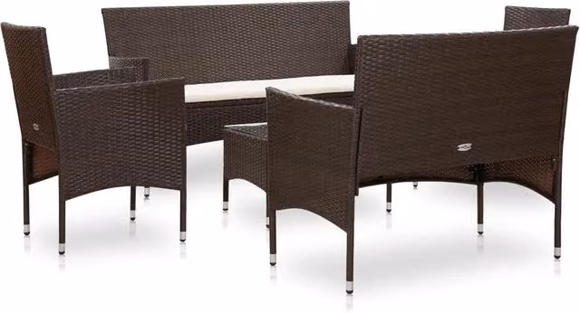 Set Divani da Giardino 5 pz | Set Salotto da Giardino con Cuscini in Polyrattan Marrone