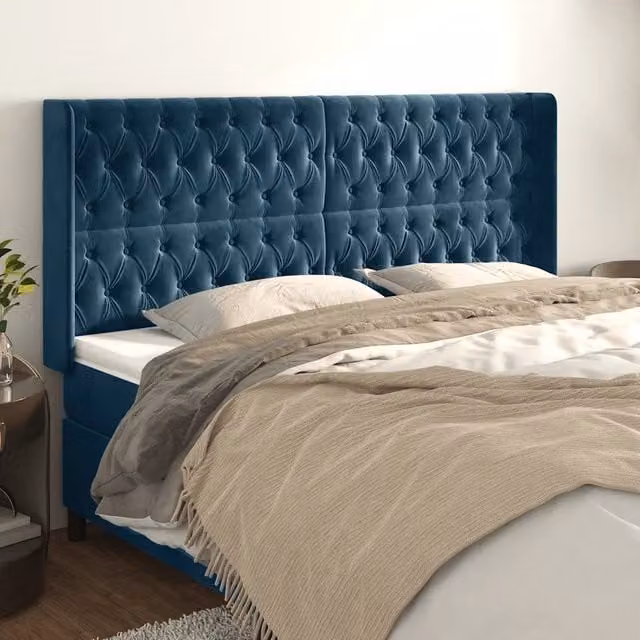 Testiera ad orecchio vidaXL in velluto blu, L: 203 cm, H: 128 cm, P: 16 cm – 1