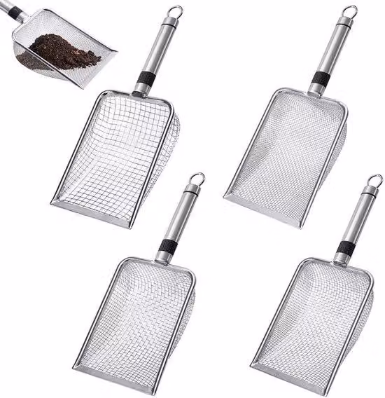 Set di setacci da giardino Unyqoos® in acciaio inossidabile, con 4 inserti intercambiabili e manico ergonomico, ideale per compost, terra, sabbia e ghiaia