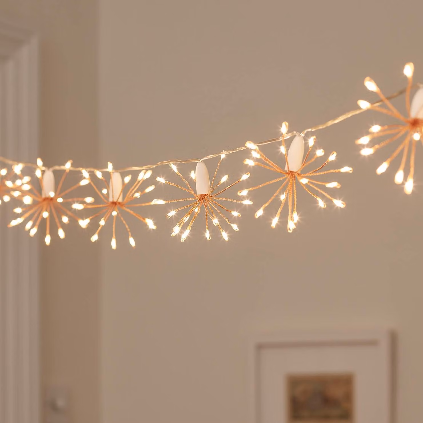 Catena luminosa a LED con 15 stelle bianche calde, funzione timer, 8 metri, per uso interno