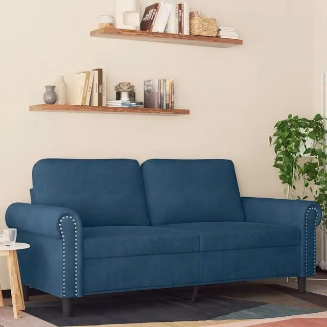 Divano a 2 posti moderno vidaXL in velluto blu con struttura in metallo