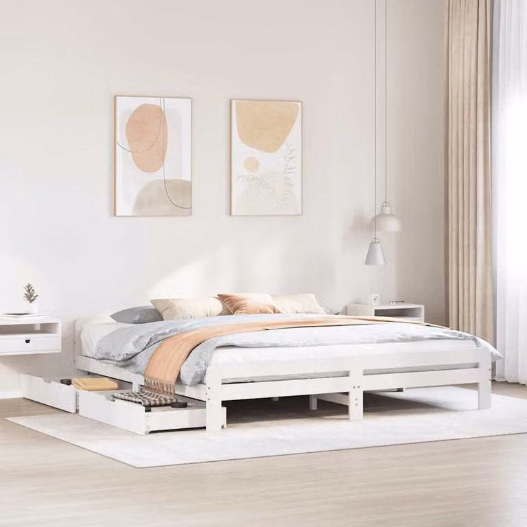 vidaXL Giroletto in legno massello di pino bianco con doghe rigide L/P/H: 200 x 200 x 30 cm