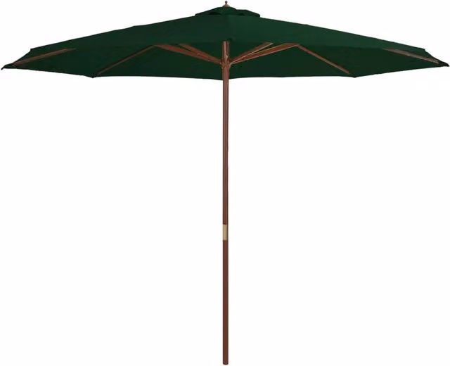 Ombrellone con palo in legno e copertura in poliestere verde 350 cm