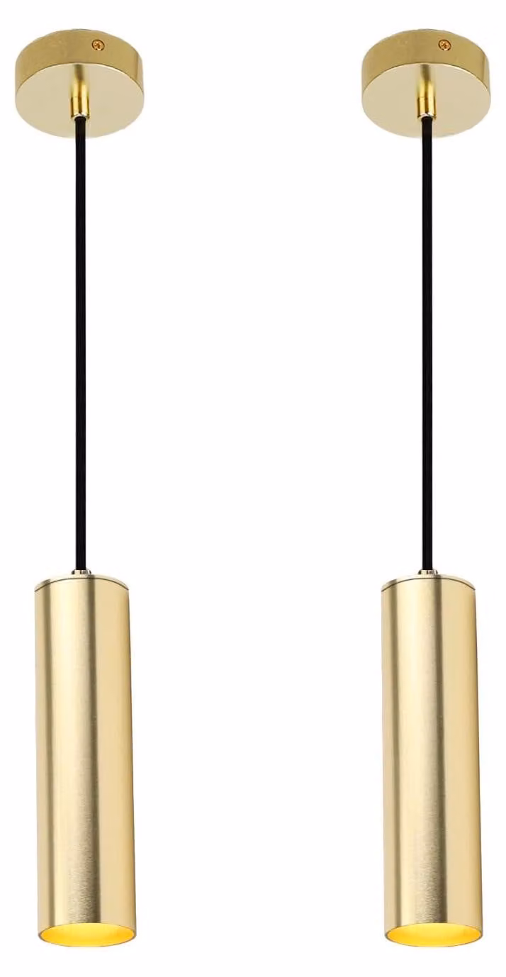 Set di 2 lampade a sospensione in alluminio, diametro 20 cm, attacco GU10, colore oro, con cavo regolabile