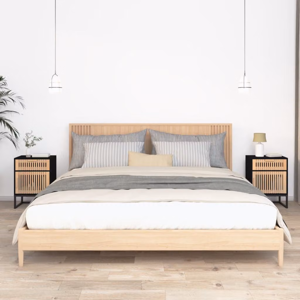 Set di 2 comodini vidaXL neri in legno e ferro in stile scandinavo L/P/H: 40 x 30 x 55,5 cm