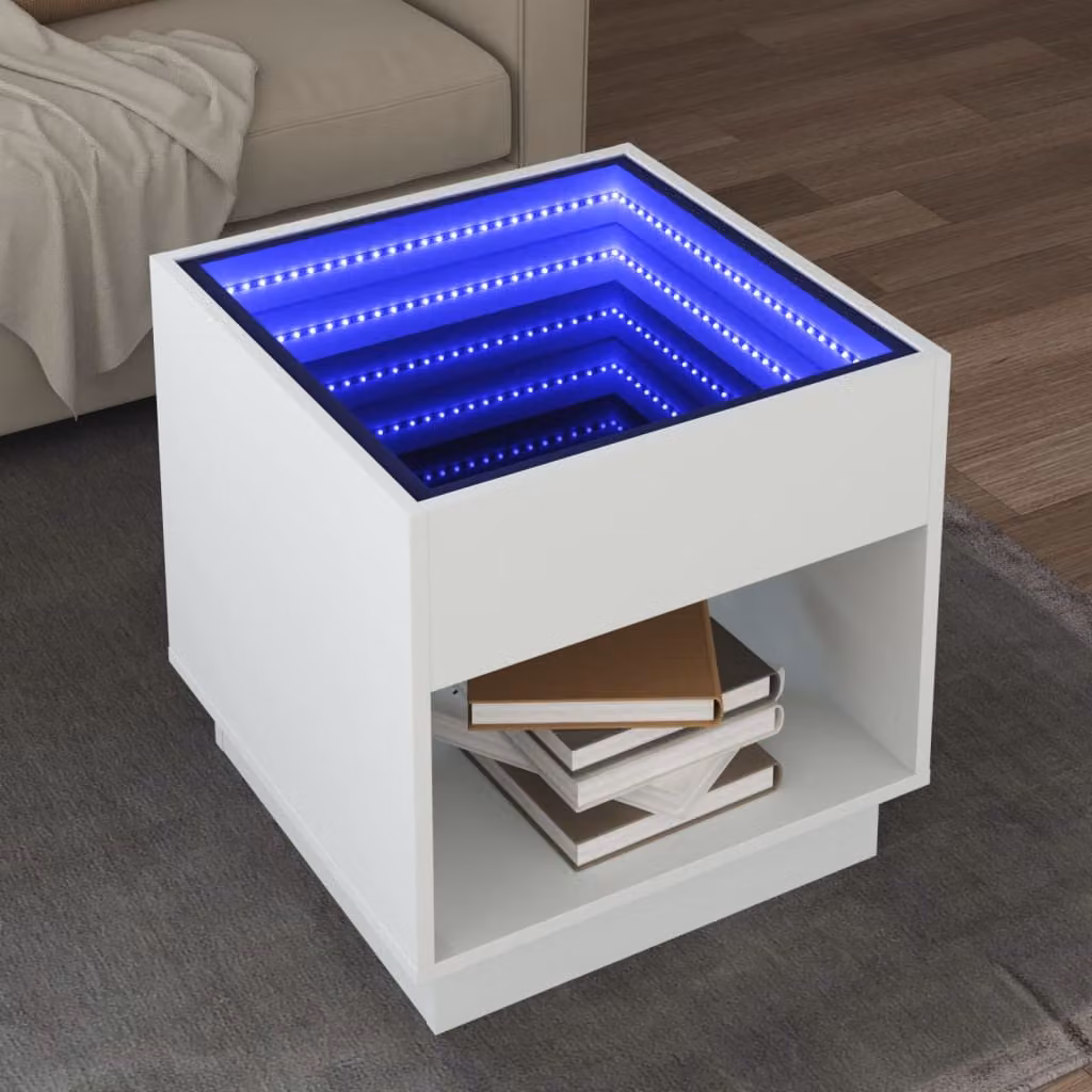 vidaXL Tavolino da Salotto Moderno con LED Infinity Bianco L/P/H: 50 x 50 x 50 cm