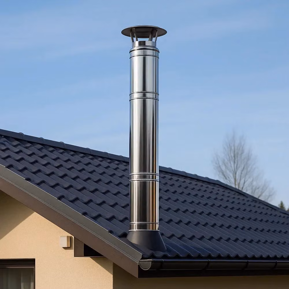 Elemento lineare per canna fumaria a doppia parete in acciaio inox color argento con isolamento, Ø 250/300 mm, H: 1000 mm – 2