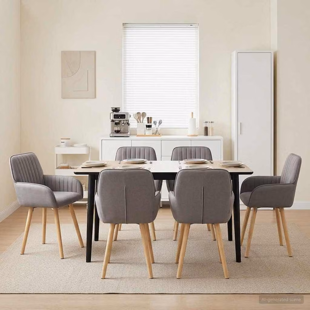 Set di 6 sedie da pranzo moderne vidaXL in tessuto beige e grigio, L/P/H: 56,5 x 50 x 87,5 cm