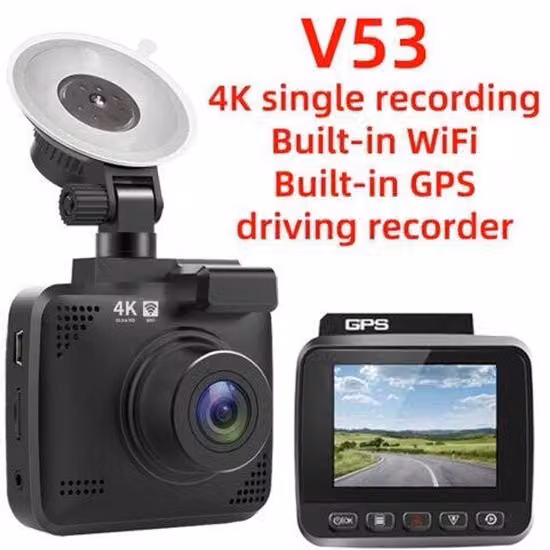 Dashcam 4K UHD con Doppia Lente, GPS Integrato e Wi-Fi, Colore Nero