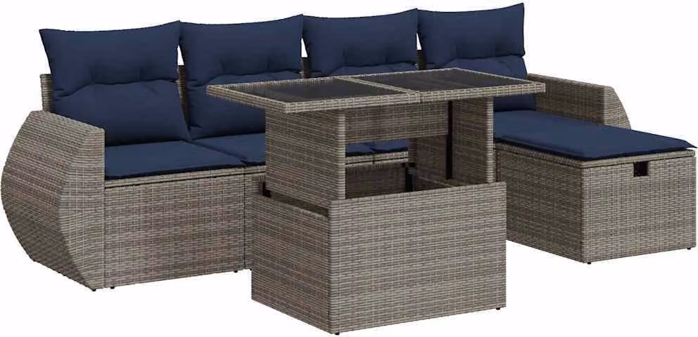 Set Divano Giardino 6 pz con Cuscini Grigio Polyrattan Acacia