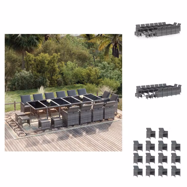 vidaXL set da pranzo da giardino 19 pezzi con cuscini in poly rattan grigio - Set di mobili da giardino