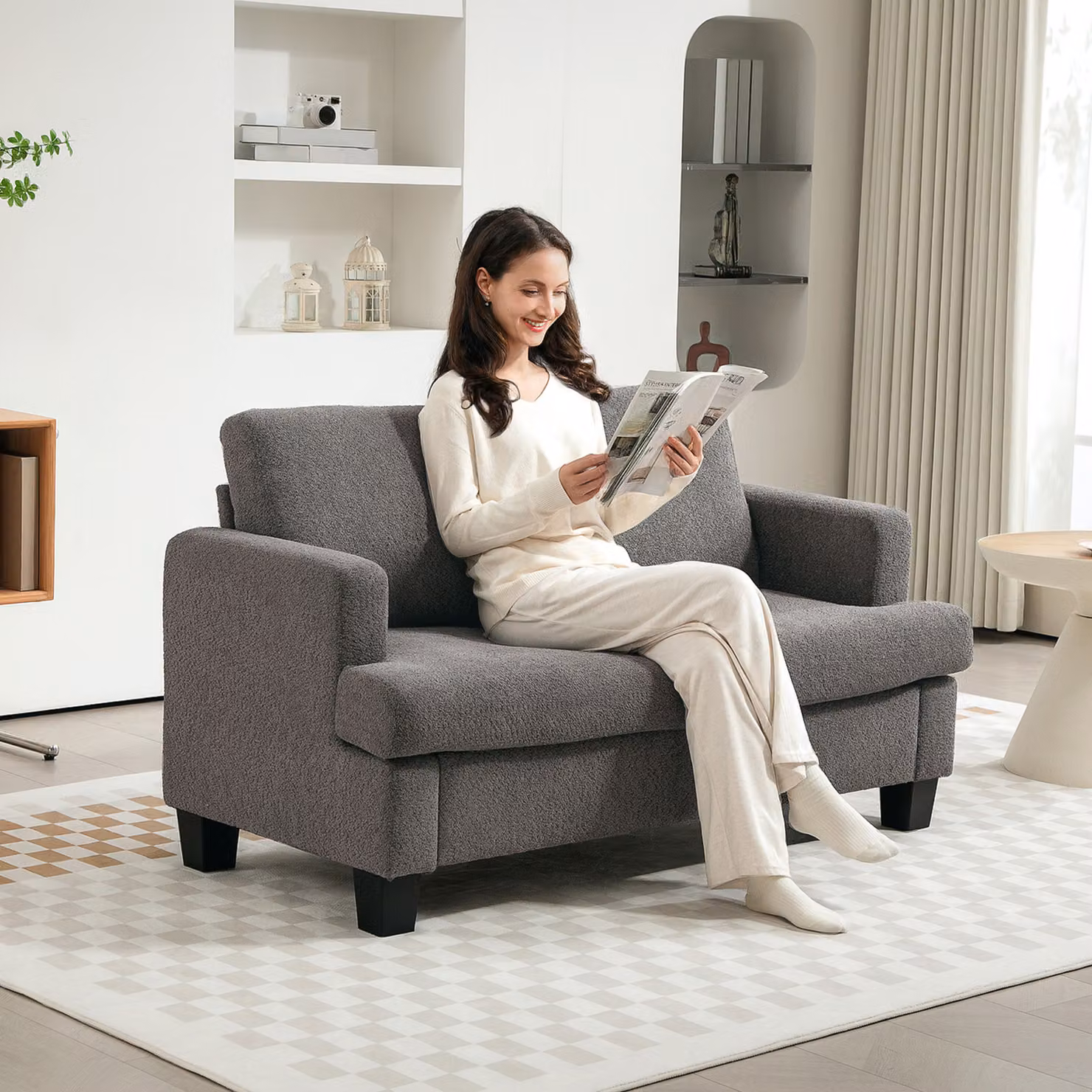 Divano 2 posti HOMCOM in ciniglia con cuscini sfoderabili, Grigio scuro, L: 133 cm, P: 70 cm, H: 80 cm – 2