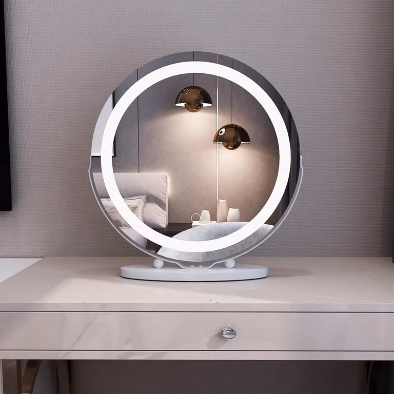 Specchio trucco rotondo, diametro 50 cm, con luce regolabile, 3 tonalità di luce e rotazione a 360°