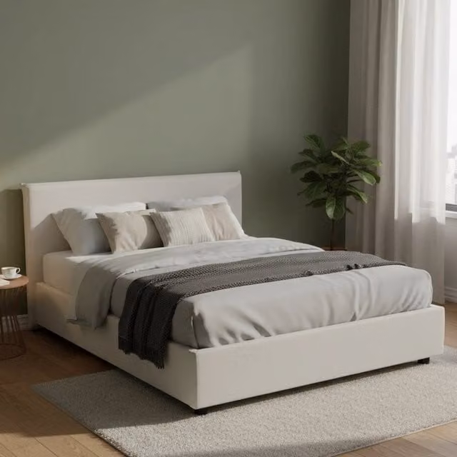 Letto matrimoniale contenitore Africa Talamo Italia con rivestimento in ecopelle bianco, adatto per materasso 140x190 cm, L/P/H: 140 x 190 x 95 cm – 1