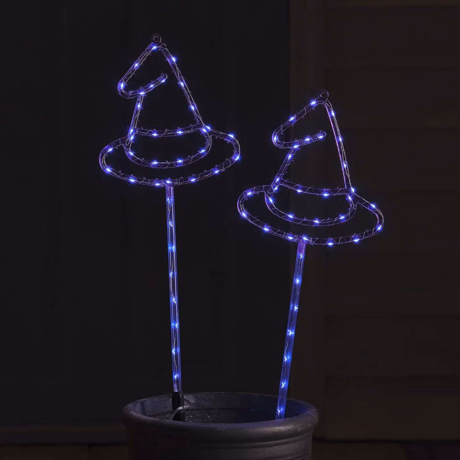 Set di 2 cappelli da strega per Halloween, color viola, con 74 LED, ideali per l'esterno