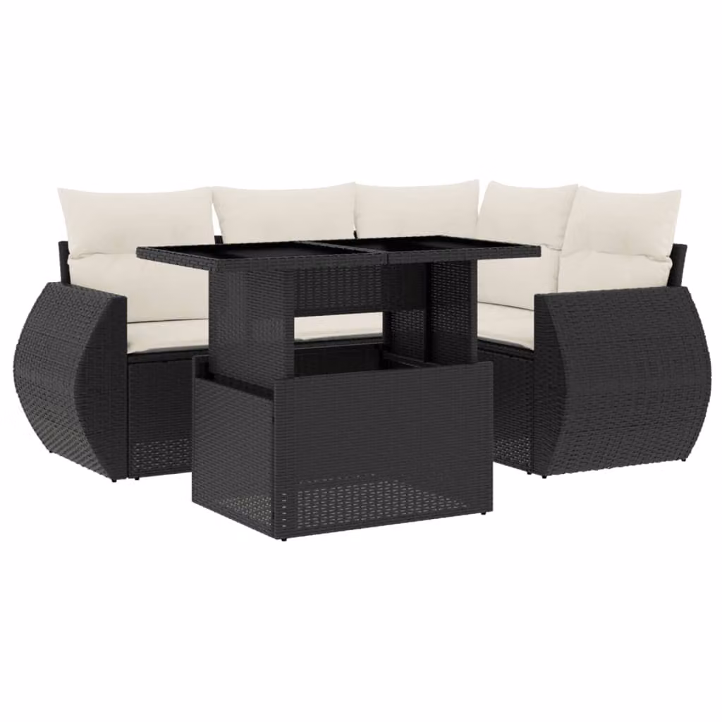 Set Divani da Giardino 5 pz con Cuscini in Polyrattan Nero