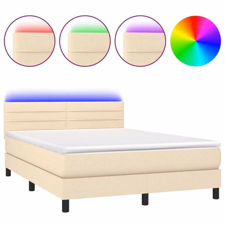 Letto a Molle con Materasso e LED Crema 140x190 cm in Tessuto