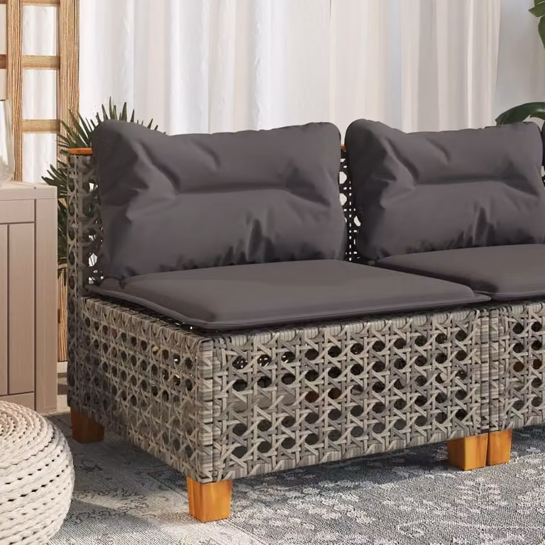vidaXL Divano da giardino moderno in polyrattan grigio con cuscini imbottiti e coperture rimovibili