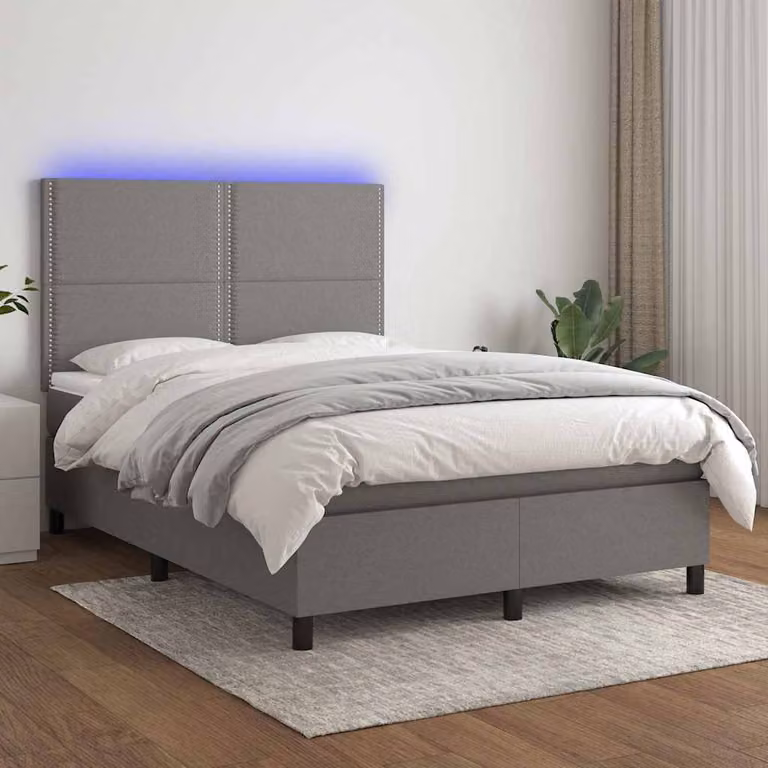 Letto Ibrido con Materasso e Illuminazione LED vidaXL in Tessuto Grigio, L/P/H: 140 x 200 x 60 cm