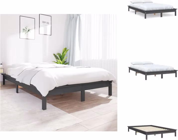 vidaXL Letto in legno massiccio grigio 120x200 cm pino - Letti e strutture letto