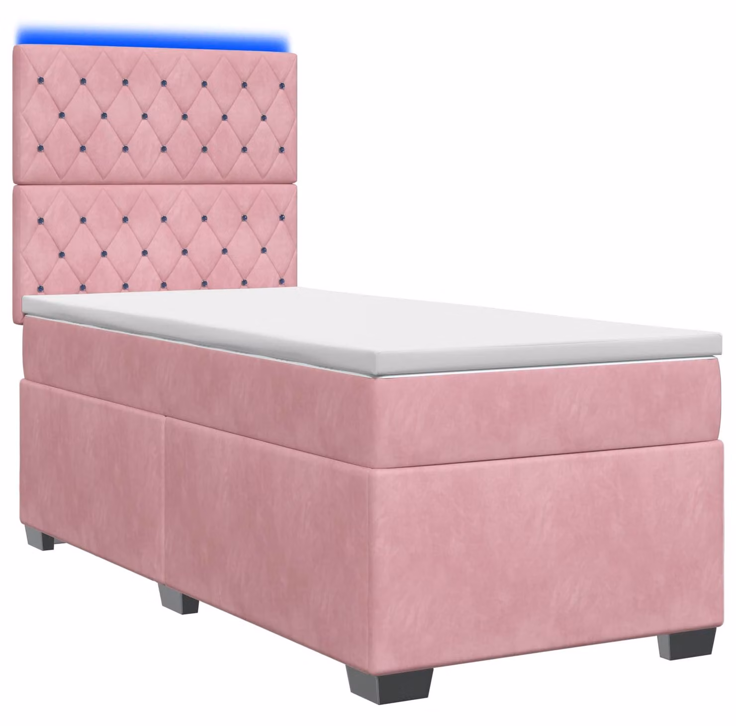 Letto a molle con materasso e testata rosa 100 x 200 cm in velluto