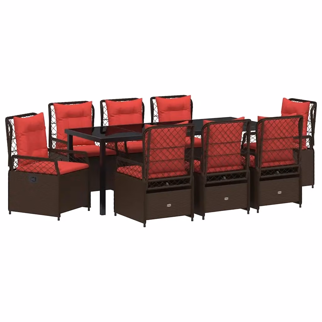 Set da pranzo per giardino e terrazzo vidaXL in polyrattan marrone con piano in vetro e 9 pezzi – 2