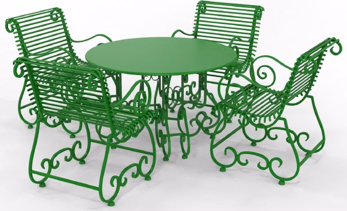 Casa Padrino Set di mobili da giardino in ferro battuto liberty - Vari colori - 1 tavolo rotondo e 4 sedie da giardino con braccioli - Mobili da giardino e da giardino in ferro battuto liberty