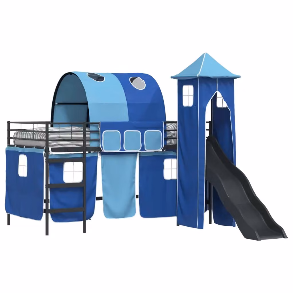 Letto a castello per bambini vidaXL in metallo con struttura a casetta, Nero e Blu, L/P/H: 200 x 100 x 205 cm – 2