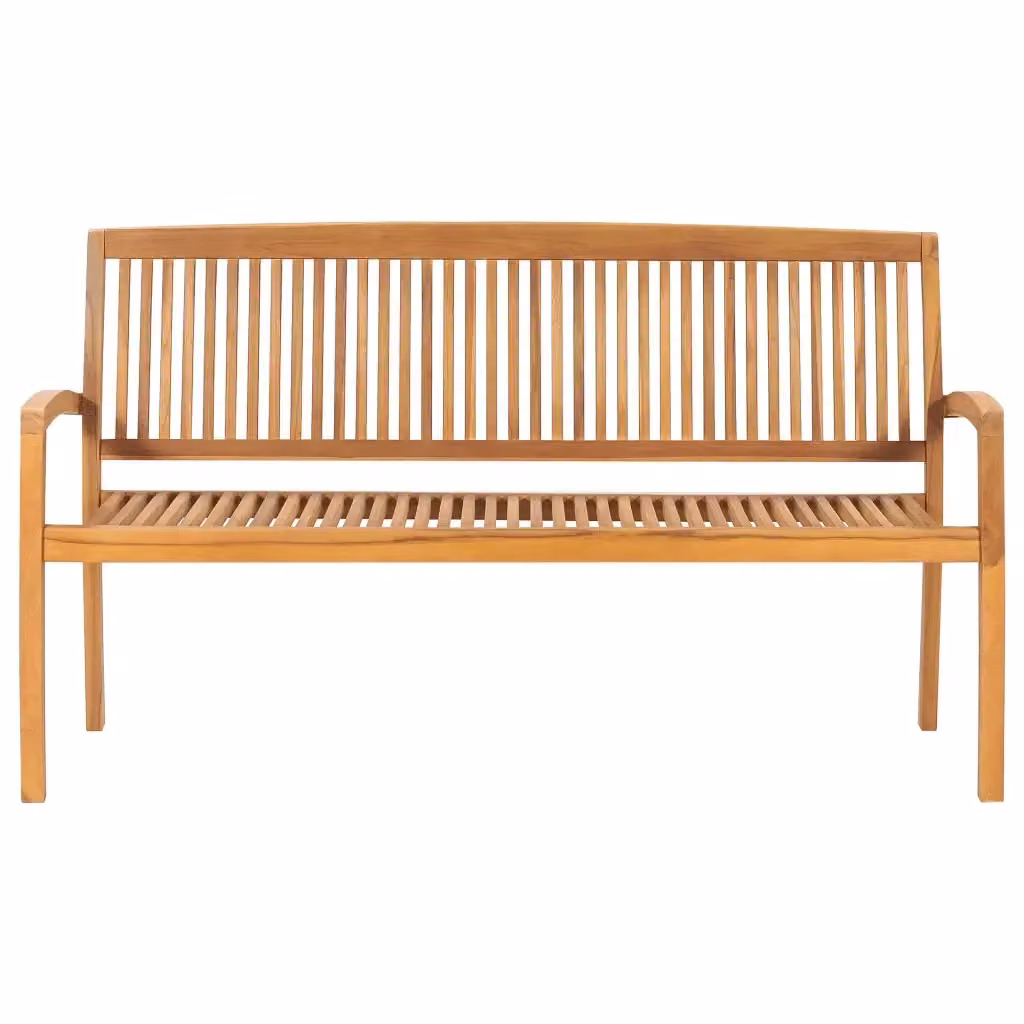 Panchina da giardino impilabile vidaXL in teak massello con cuscini marrone e rosso L: 159 cm
