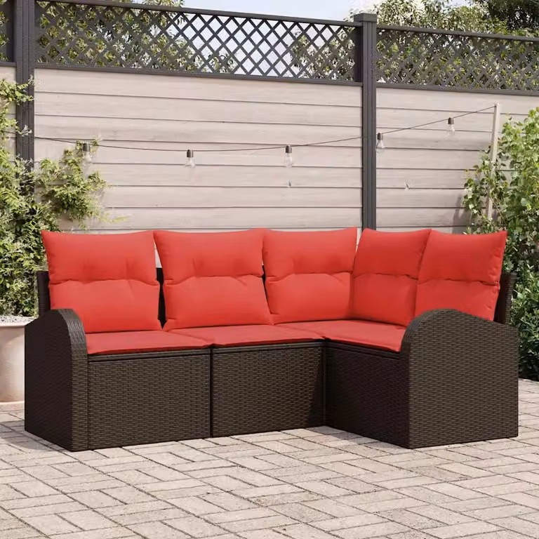Set Divano da Giardino 4 pz vidaXL in Polyrattan Marrone e Rosso