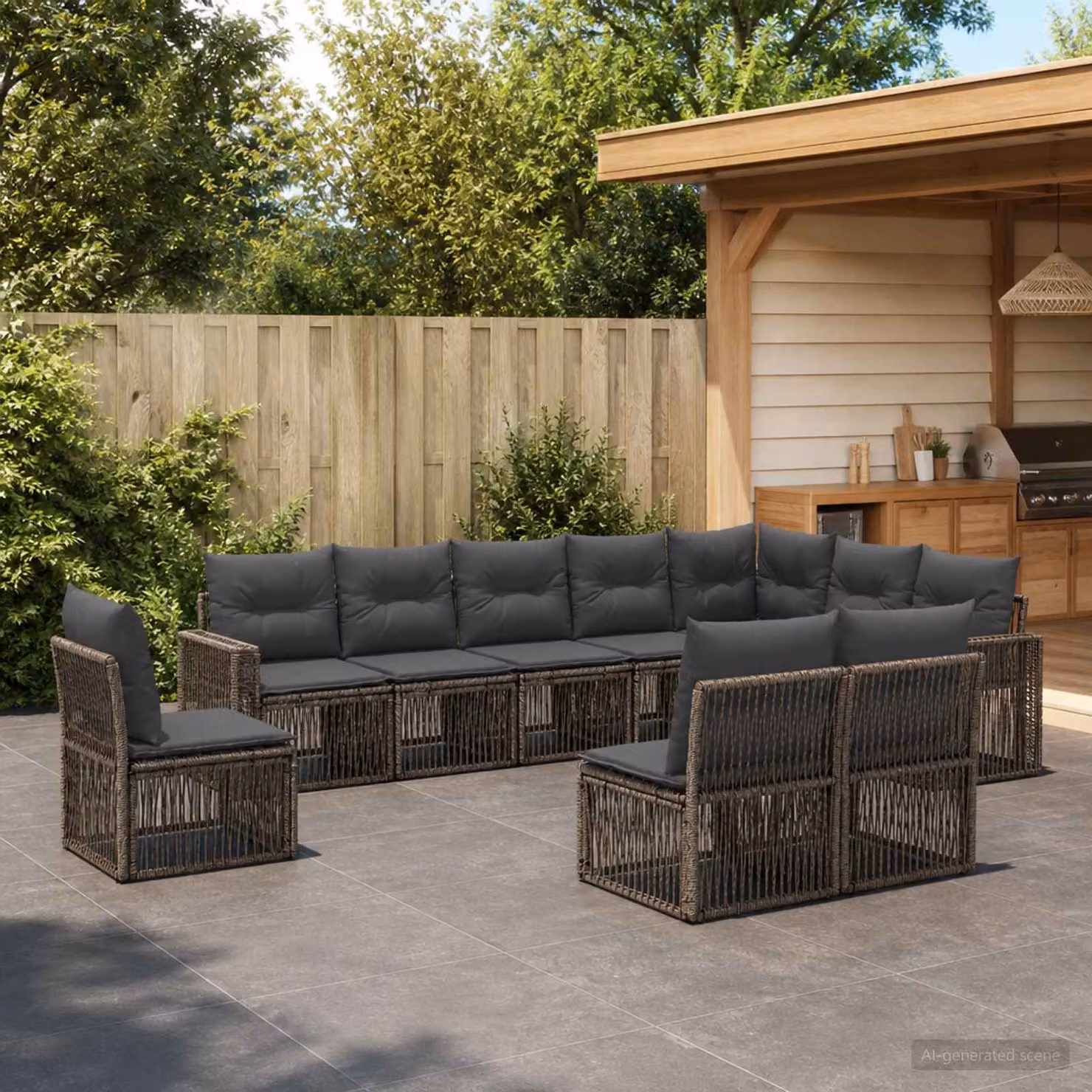 Set Divano da Giardino vidaXL 10 Pezzi a Forma di U in Polyrattan Grigio e Antracite con Cuscini Imbottiti e Coperture Rimovibili
