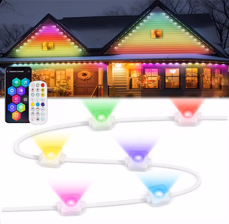 RGB striscia LED all'aperto IP67 impermeabile, 15M striscia LED telecomando APP 16 milioni di colori di luce, striscia luminosa Timer decorazione per grondaia giardino Natale