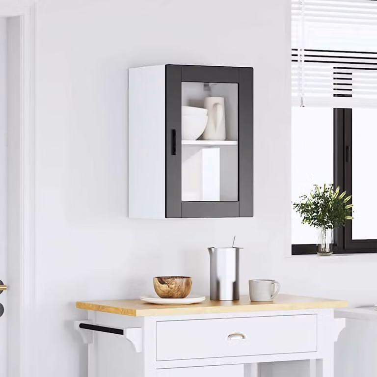 Pensile da cucina moderno vidaXL con ante in vetro, bianco o nero, L: 60 cm, H: 31 cm, P: 40 cm