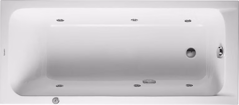 Duravit D-Code baignoire balnéo, 1700x750mm, 1 pente de dossier, Jet Project, rectangulaire, écoulement au pied, blanc brillant, 760100000JP1000, 760100000JP1000