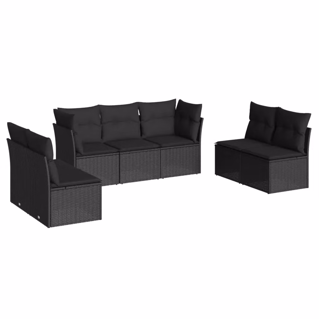 Set di Divani da Giardino a L vidaXL in Polyrattan Nero con 7 Cuscini Imbottiti e Coperture Rimovibili – 2