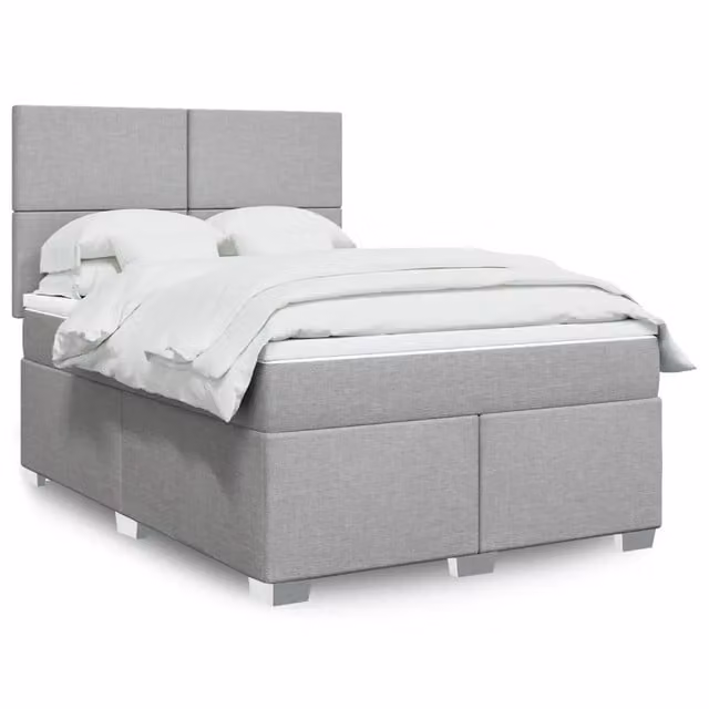 Letto a molle con materasso ibrido vidaXL, colore grigio e bianco, L/P/H: 140 x 190 x 150,5 cm