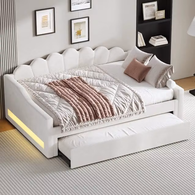 Letto 140x200 cm beige – con letto estraibile, LED, senza materasso