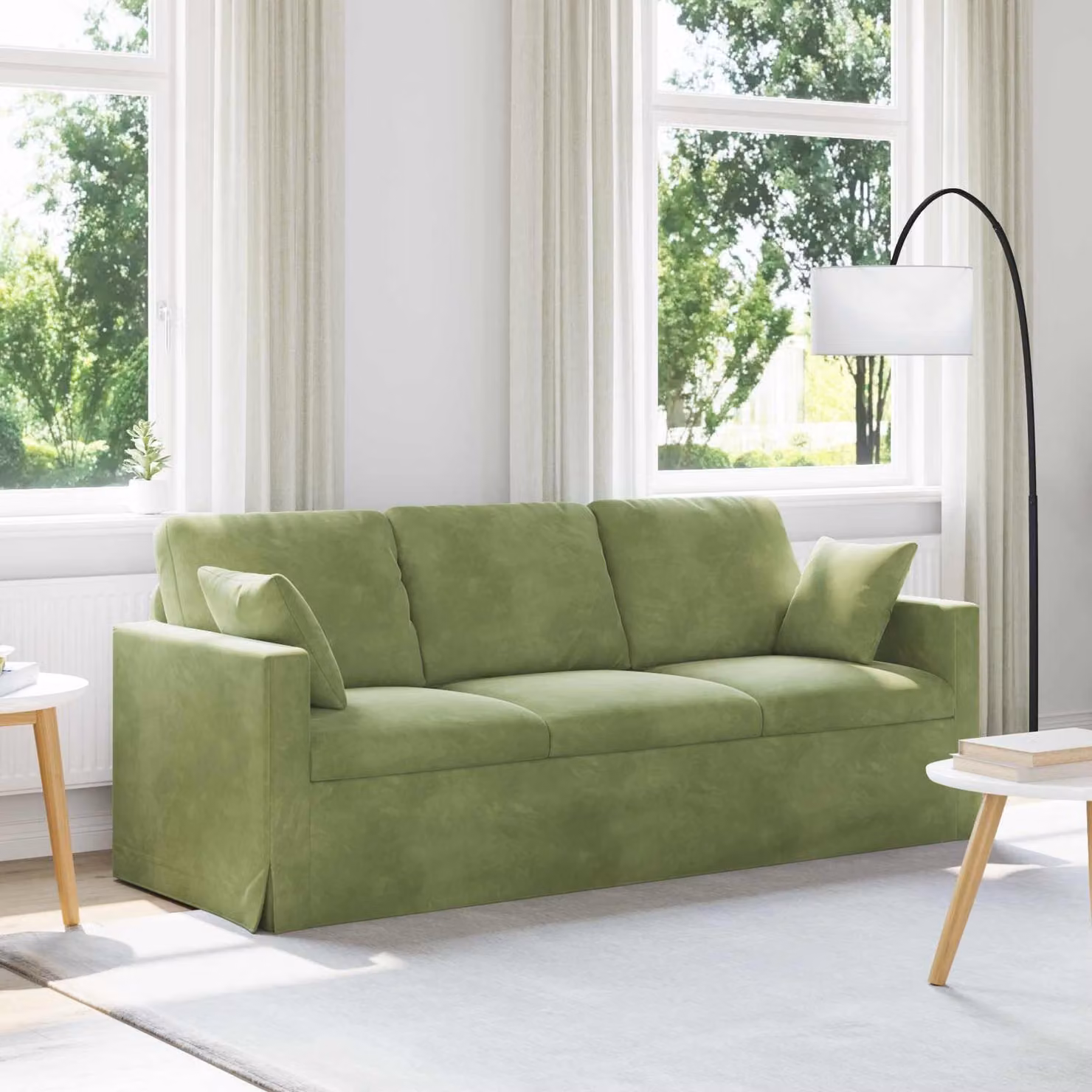 vidaXL Divano Moderno in Velluto Verde con Cuscini e Rivestimenti Rimovibili L: 198 cm, P: 78 cm, H: 80 cm – 1