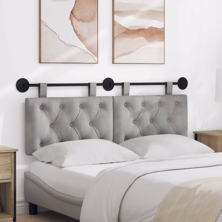 Testiera sospesa vidaXL in velluto grigio con illuminazione integrata L: 130 cm, H: 55 cm, P: 7 cm