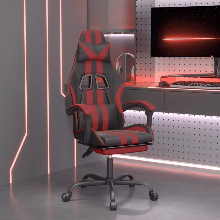 Sedia Gaming Girevole vidaXL in Similpelle Nero e Rosso con Poggiapiedi e Braccioli