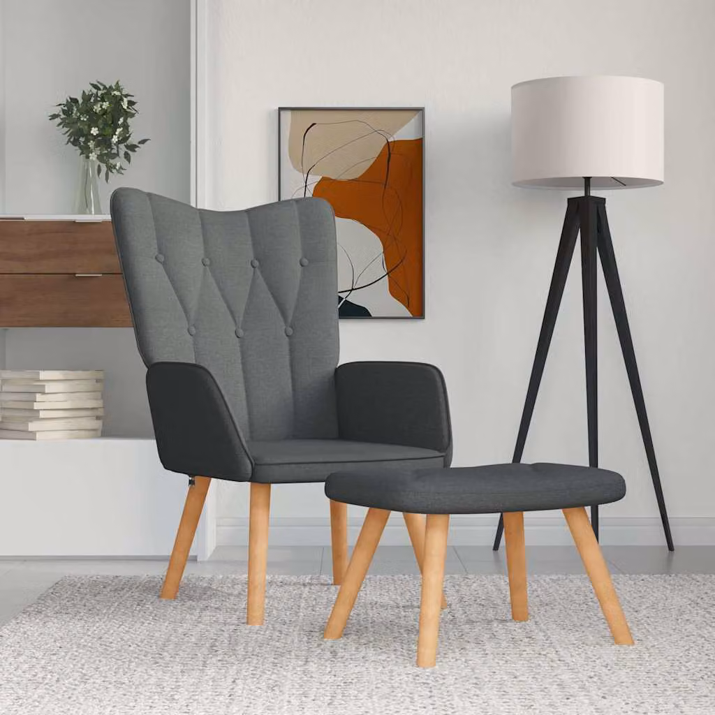 vidaXL Poltrona Relax con Poggiapiedi Grigio in Tessuto e Struttura in Legno e Metallo