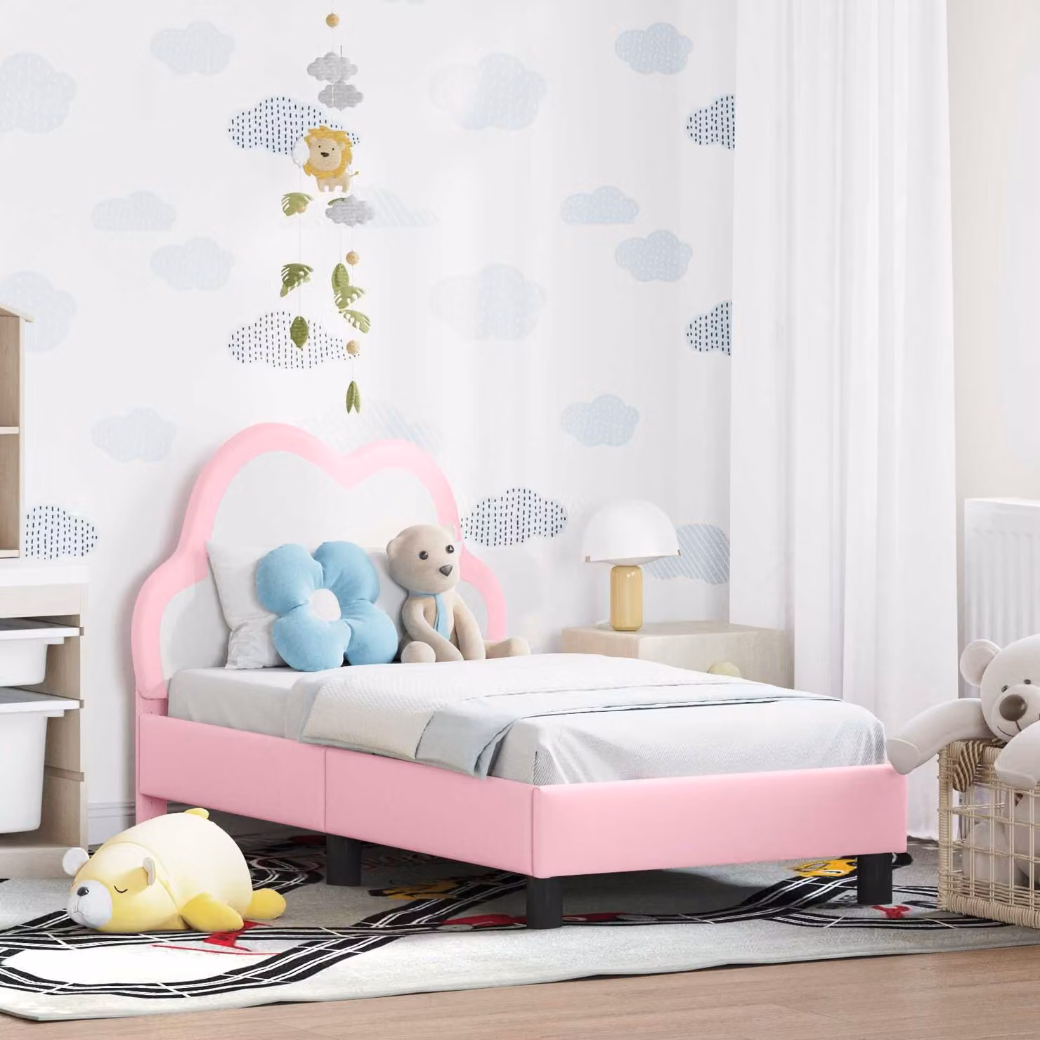 Struttura letto per bambini vidaXL con testata imbottita in similpelle rosa, L 70 x P 140 cm