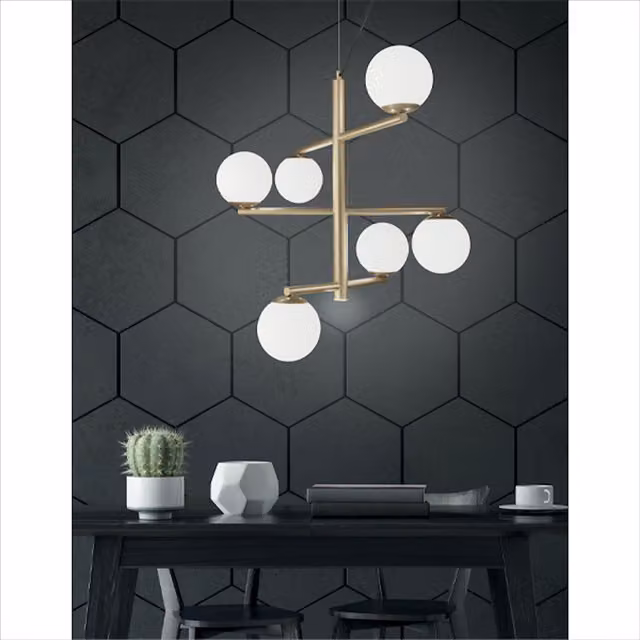 Lampada a sospensione Ondaluce Gizah in metallo e vetro bianco e oro con luce LED regolabile in altezza