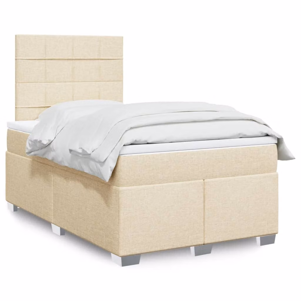 vidaXL Giroletto a Molle con Materasso in Tessuto Beige e Bianco, L/P: 120 x 190 cm