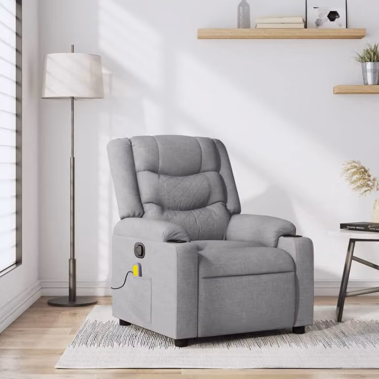 vidaXL Poltrona reclinabile relax in tessuto grigio chiaro con braccioli