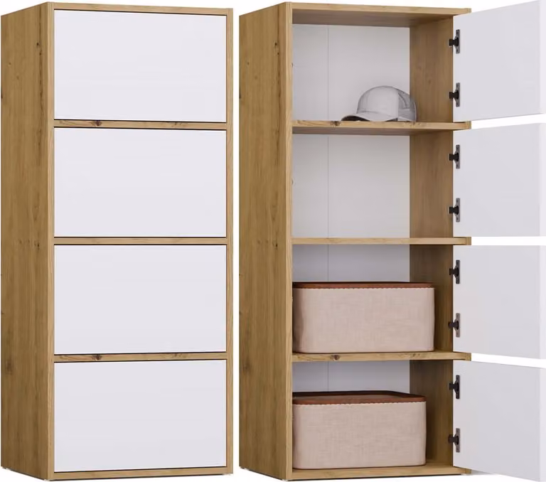 Comodino, bianco / effetto legno artigianale, 50 x 119 x 40 cm