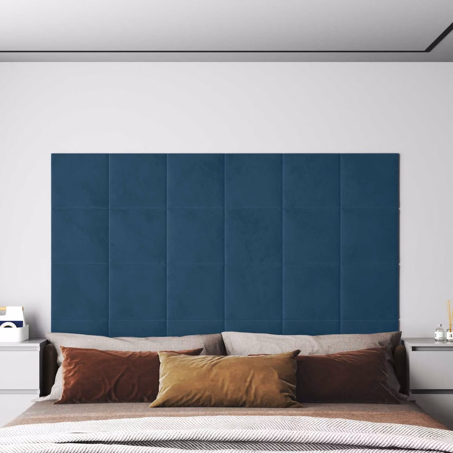 Testiera da parete imbottita vidaXL in velluto blu, set da 12 pannelli moderni per camera da letto