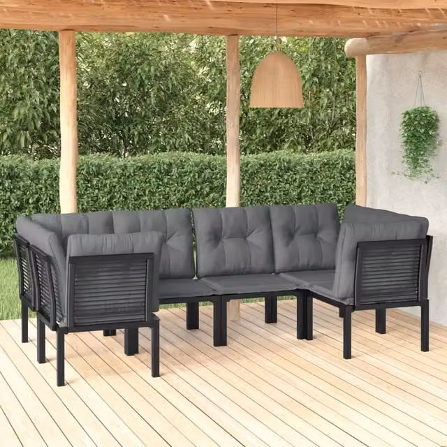 Set Salotto da Giardino 6 pz in Polyrattan Nero e Grigio 3187768