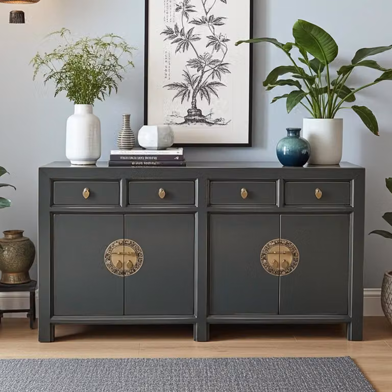 Credenza cassettiera credenza buffet Asia mobili in legno grigio scuro stile cinese orientale vintage completamente assemblati